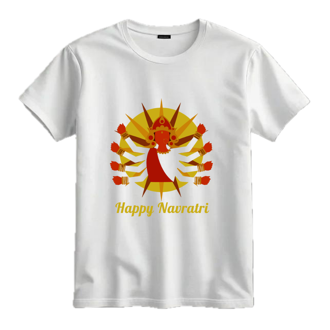 A Navratri Special Half Sleeves Unisex T shirt  White & Yellow