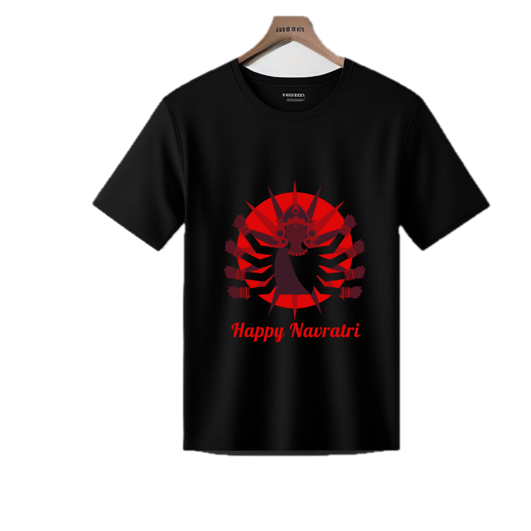 A Navratri Special Half Sleeves Unisex T shirt  Black