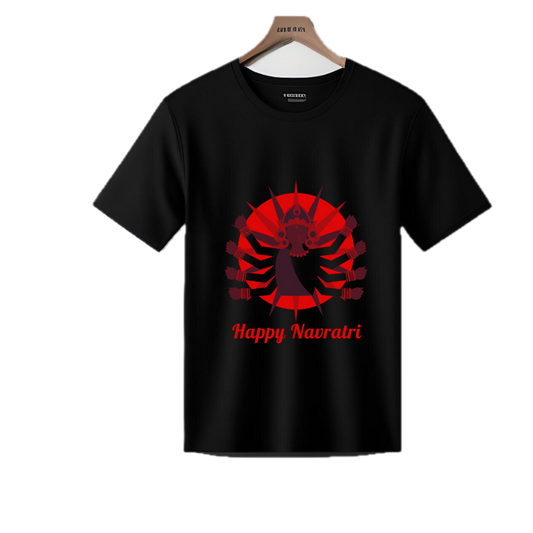 A Navratri Special Half Sleeves Unisex T shirt  Black