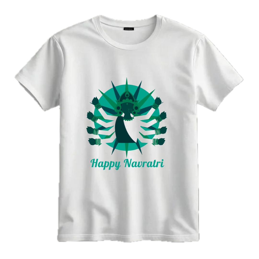 A Navratri Special Half Sleeves Unisex T shirt  White & Green