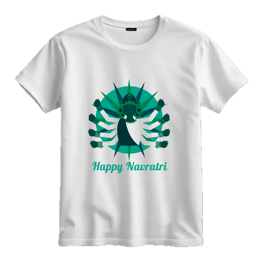 A Navratri Special Half Sleeves Unisex T shirt  White & Green