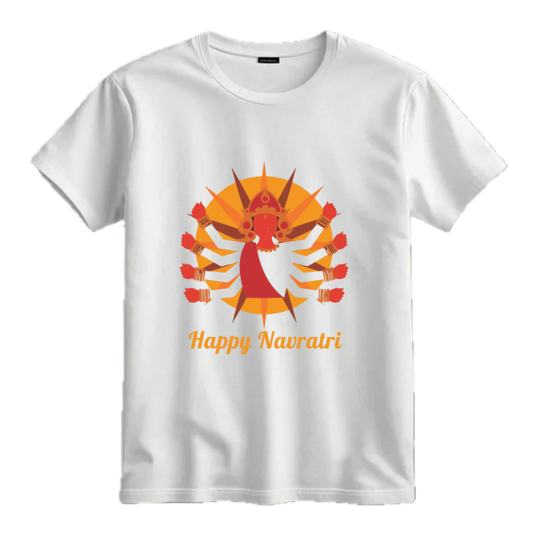 A Navratri Special Half Sleeves Unisex T shirt  White & Orange