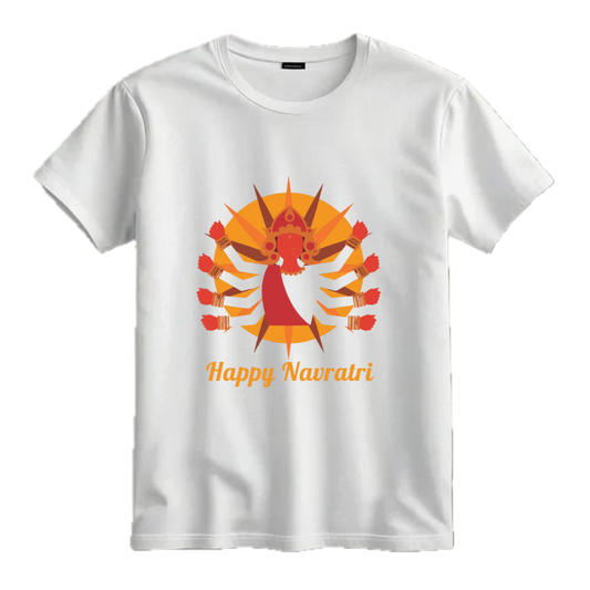 A Navratri Special Half Sleeves Unisex T shirt  White & Orange