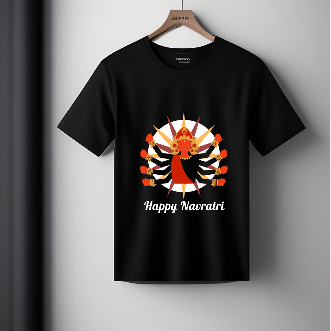 A Navratri Special Half Sleeves Unisex T shirt  Black