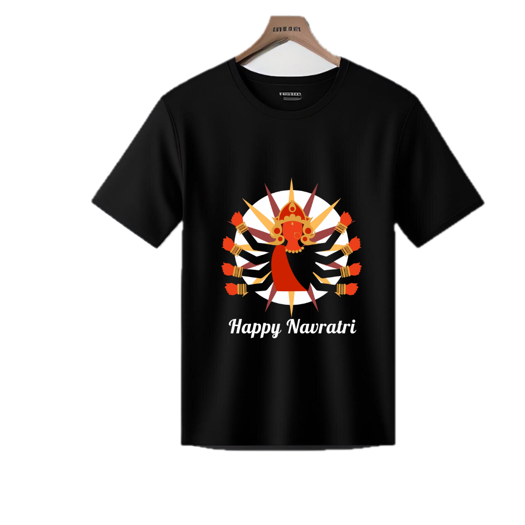 A Navratri Special Half Sleeves Unisex T shirt  Black