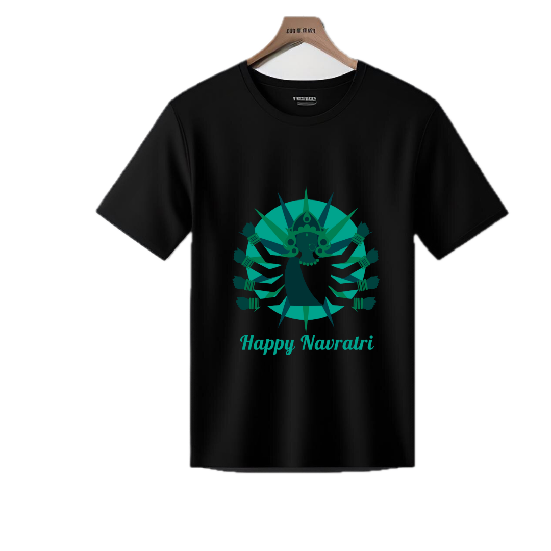 A Navratri Special Half Sleeves Unisex T shirt  Black