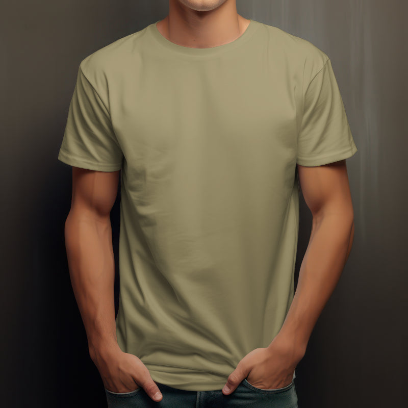 Solid Plain Men's Cotton T Shirt Beig