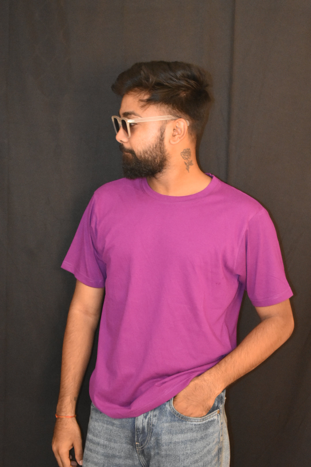 Solid Plain Men's Cotton T-shirt Purple