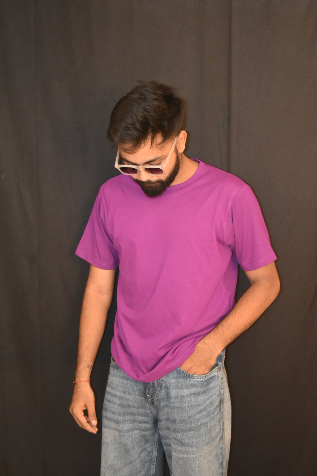 Solid Plain Men's Cotton T-shirt Purple