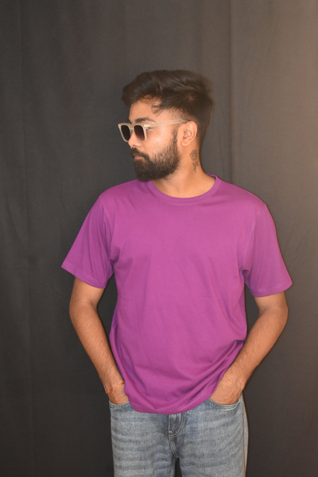 Solid Plain Men's Cotton T-shirt Purple