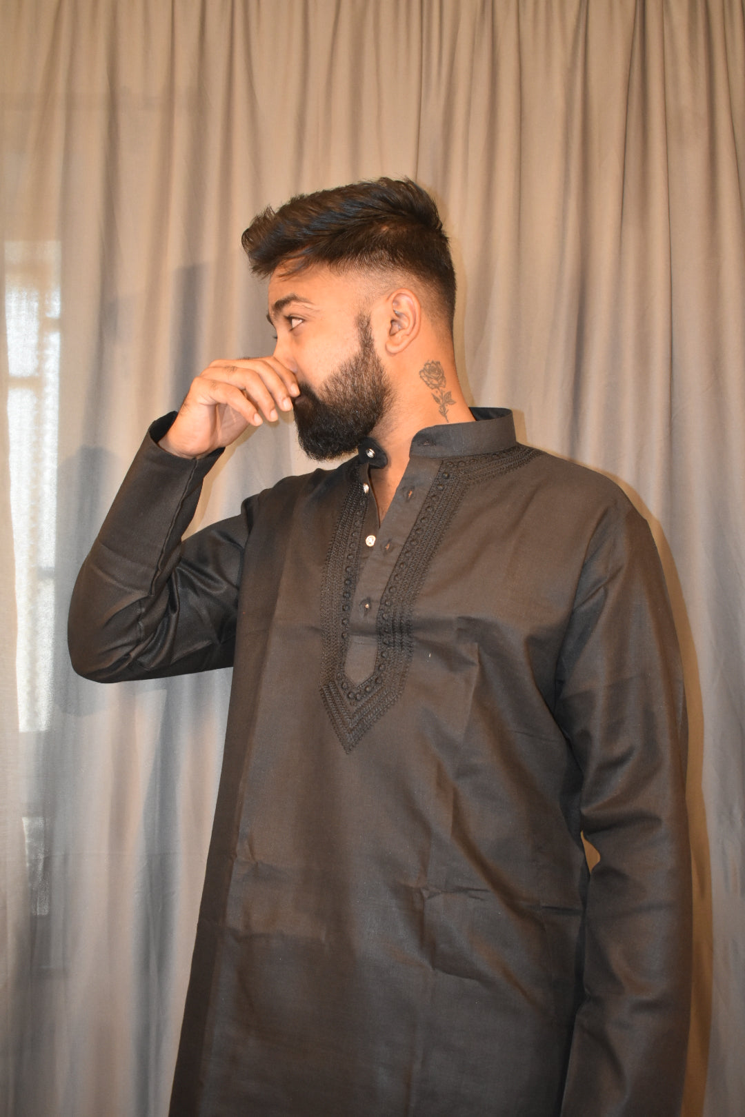 Pure Cotton Plain Premium Quality Kurta Black