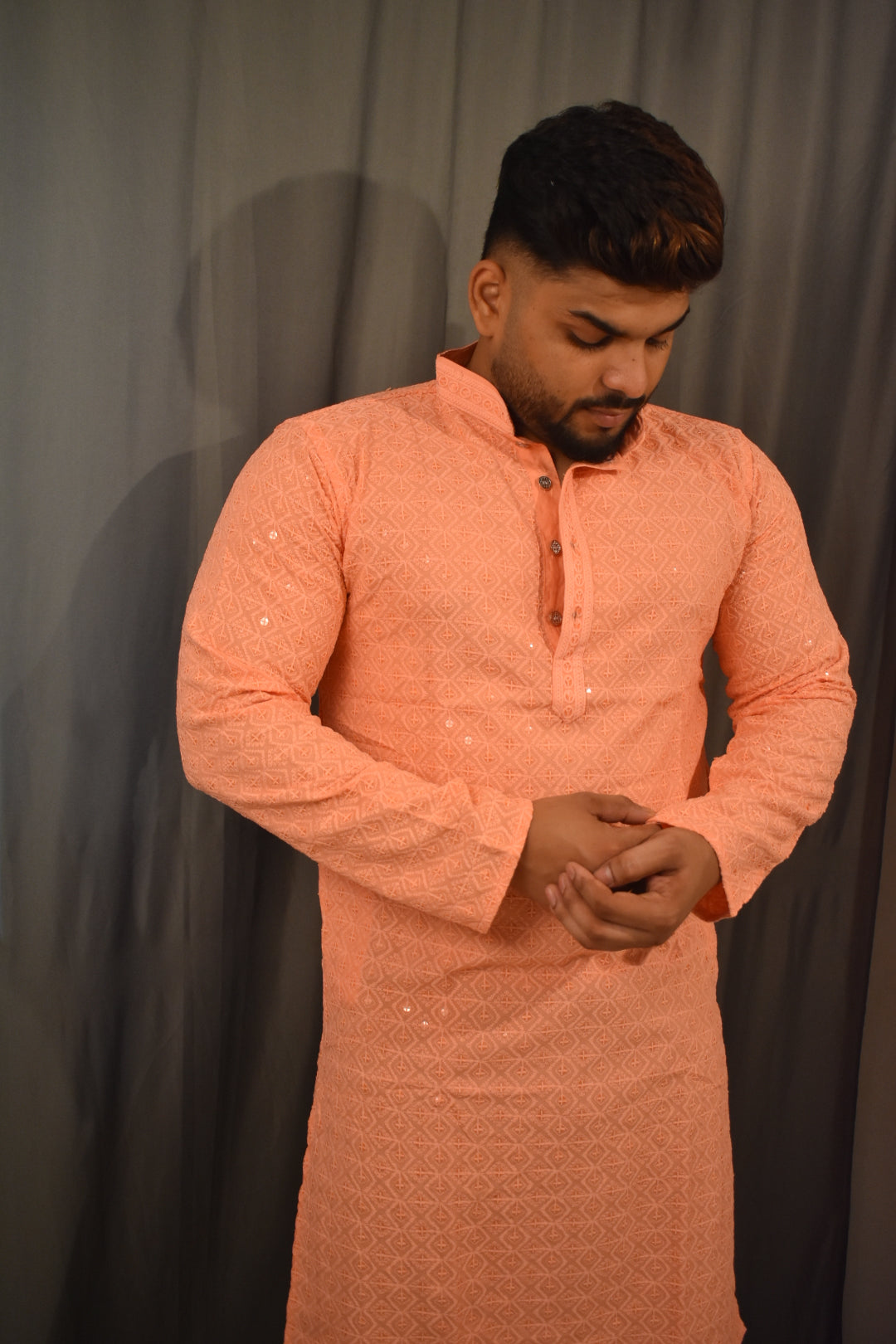 Heavy Rayon Lucknavi Kurta Premium Quality Peach