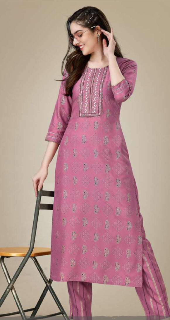 Heavy Rayon Kurti Embroidery , Pant & Kurta Liva