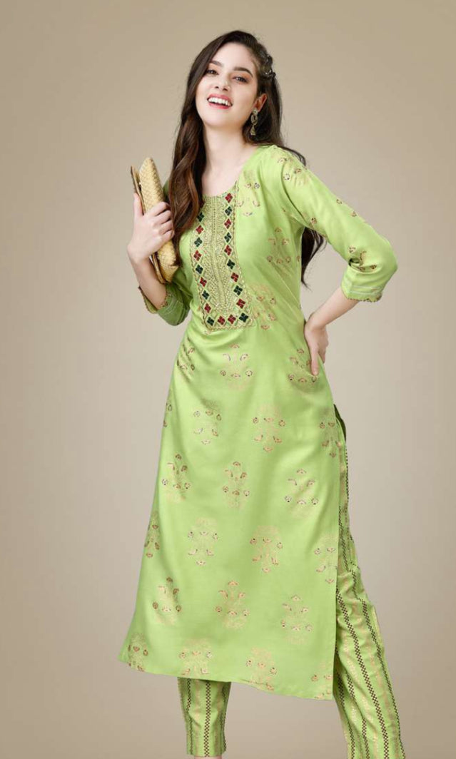 Heavy Rayon Kurti Embroidery , Pant & Kurta Liva