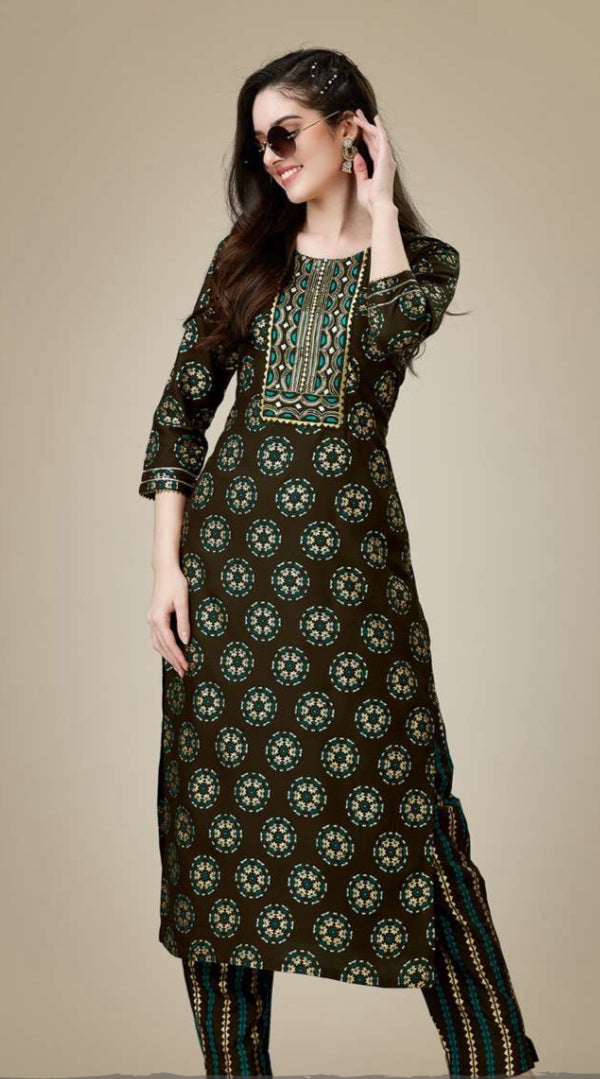 Heavy Rayon Kurti Embroidery , Pant & Kurta Liva