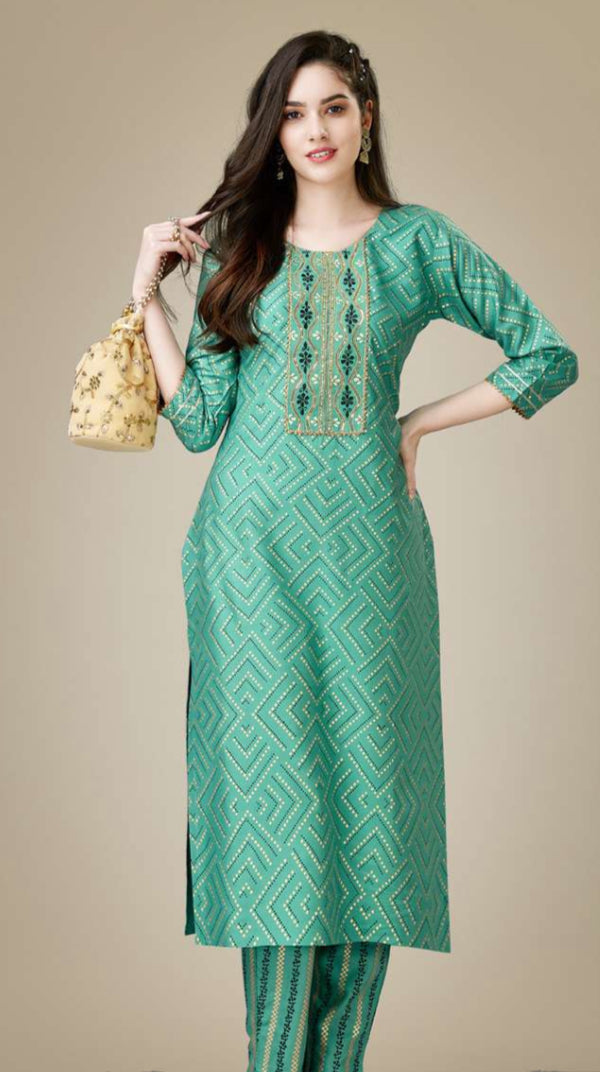 Heavy Rayon Kurti Embroidery , Pant & Kurta Liva