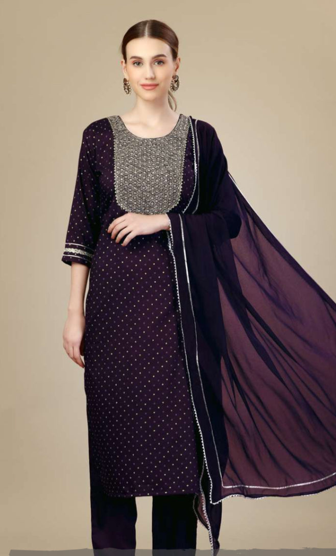 Silk blend Kurti Embroidery & Sequence Work on Chest with Silk Blended Pant & Kurta