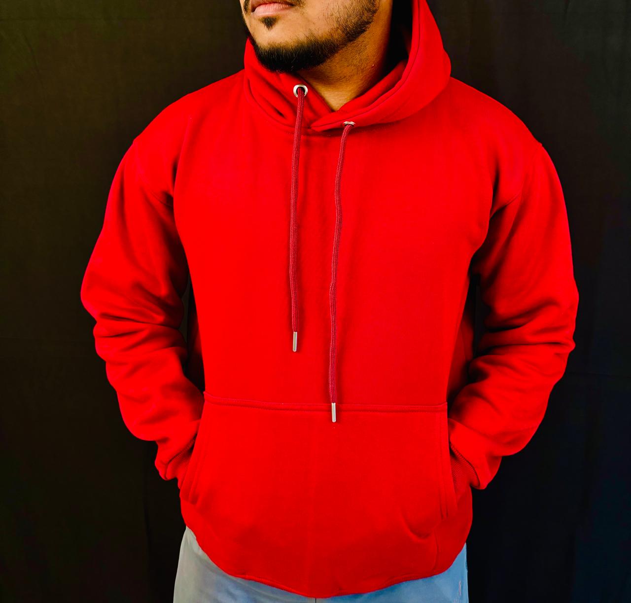 Solid Plain Hoodies Red