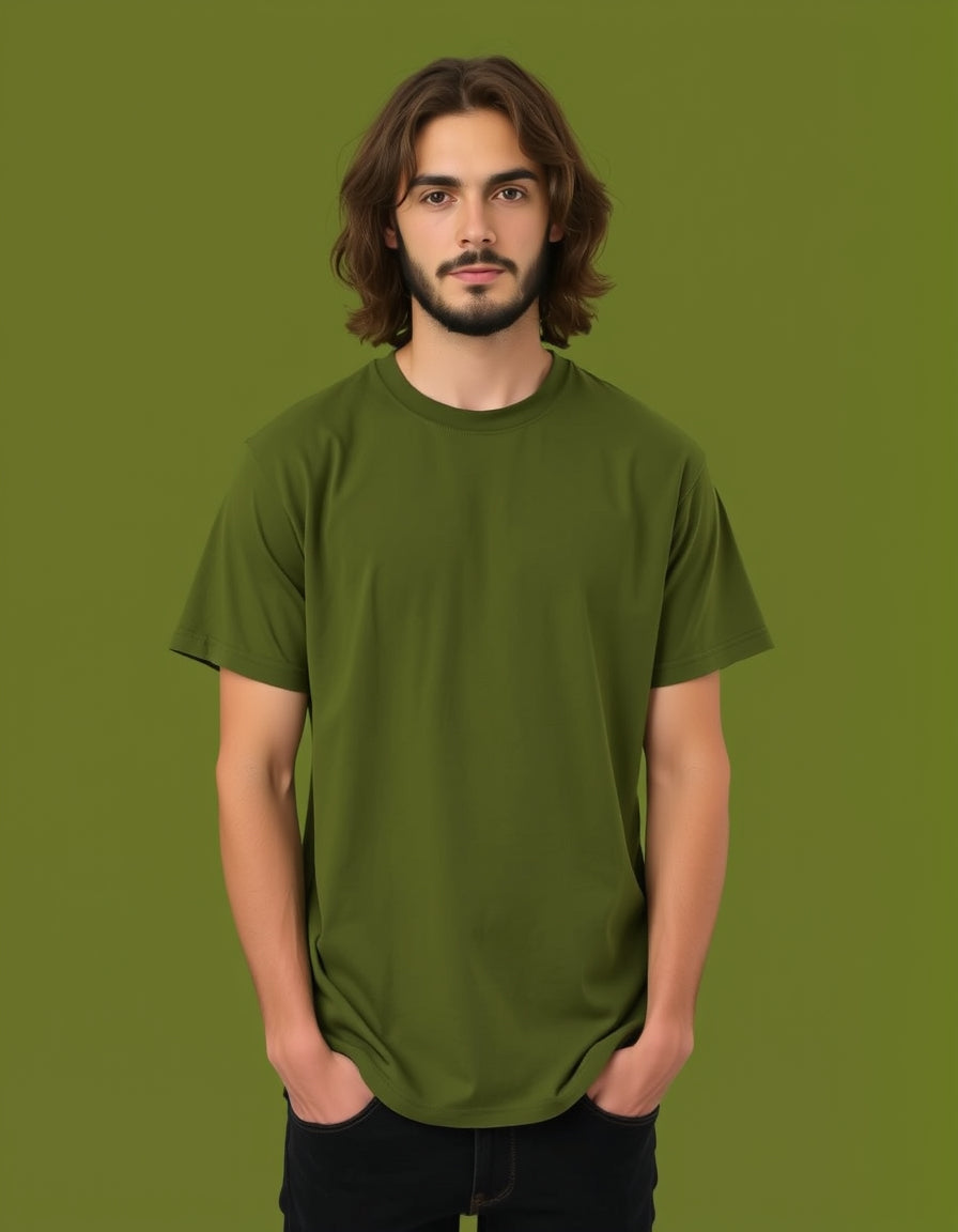 Solid Plain Men's Cotton T-Shirt Olive Green